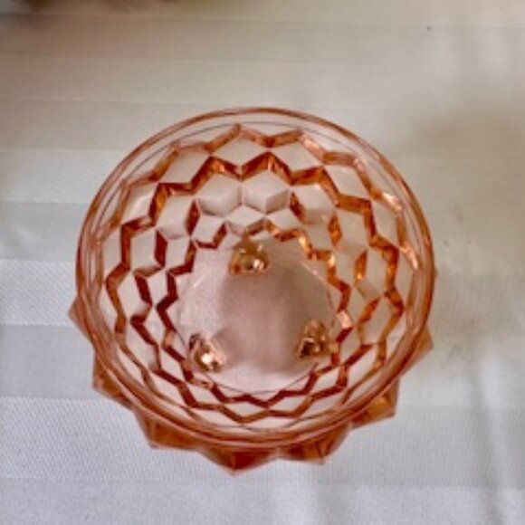 Pink Whitehall Cubist Footed Glass Bowl Vintage Depression Style Peach Glass - Picture 5 of 5
